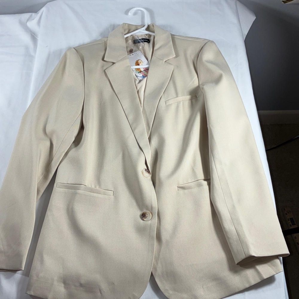 PRETTYGARDEN Women's Spring  Medium Khaki Business Casual Blazers Notch Lapel - Picture 2 of 6